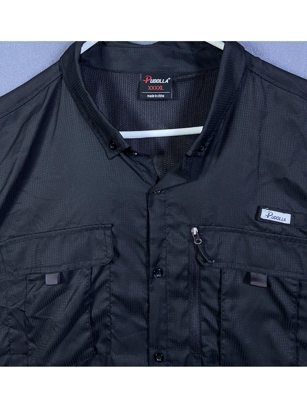 Pudolla Performance Fishing Shirt Sz 4XL Black Long Sleeve Button Vent Pockets